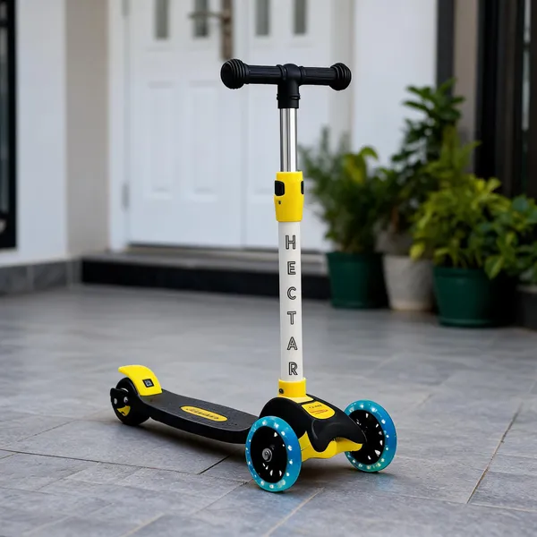 Black_Yellow_Anti-Slip_Plastic_Foldable_Three-Wheel_LED_Scooter_For_Kids