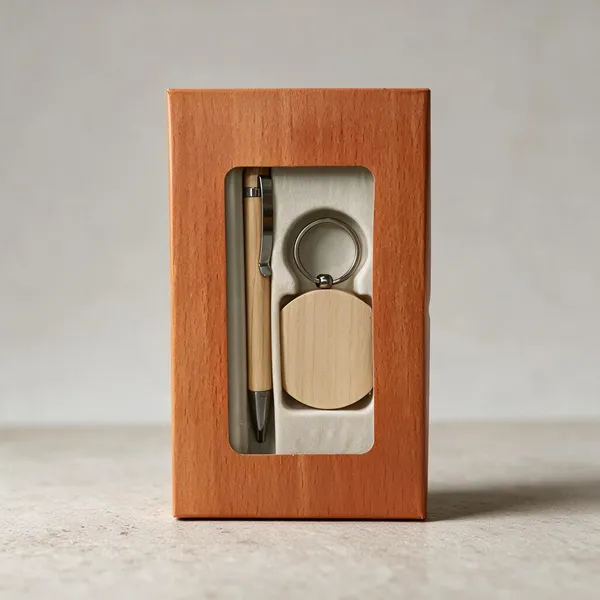 Orange_Wood_Pen_And_Keychain_Gift_Set