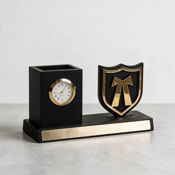 Black_Gold_Wood_Desk_Organizer_With_Clock_And_Emblem