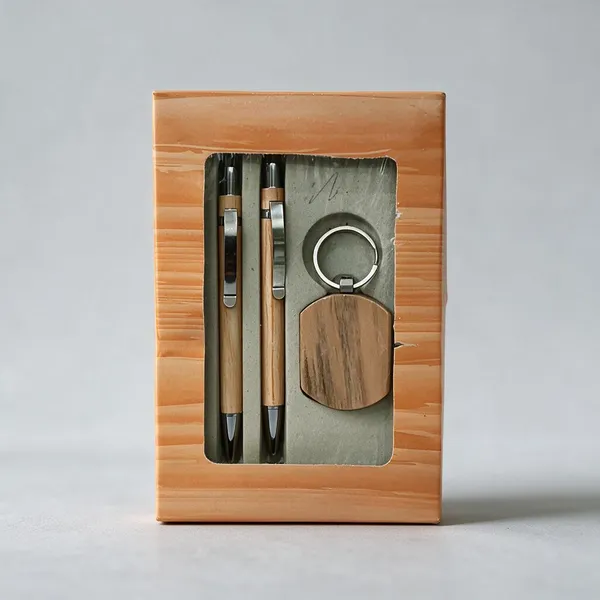Yellow_Wood_Pen_And_Keychain_Gift_Set