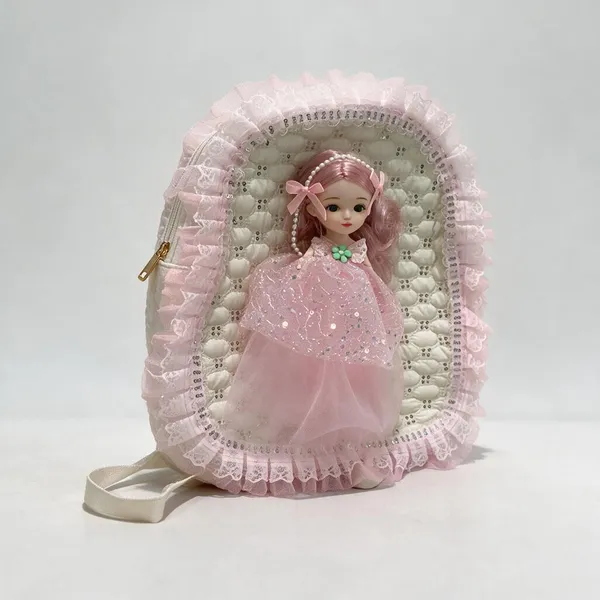 Pink_Fabric_Decorative_Doll_In_Lace_Cradle_For_Kids