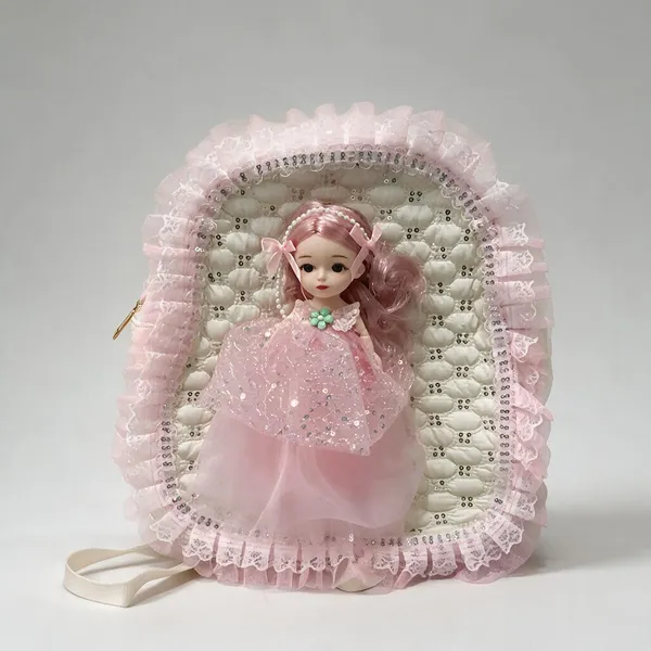 Pink_Fabric_Decorative_Doll_In_Lace_Cradle_For_Kids