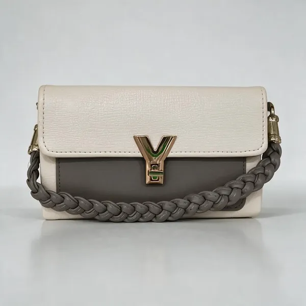 Cream_Synthetic_Leather_Textured_Crossbody_Bag_For_Women