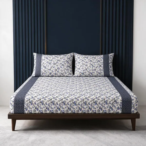 White_And_Blue_Premium_Cotton_Bedsheets_With_Pillow_Covers