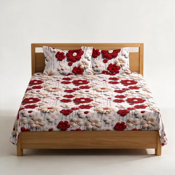 White_And_Red_Premium_Cotton_Bedsheets_With_Pillow_Covers