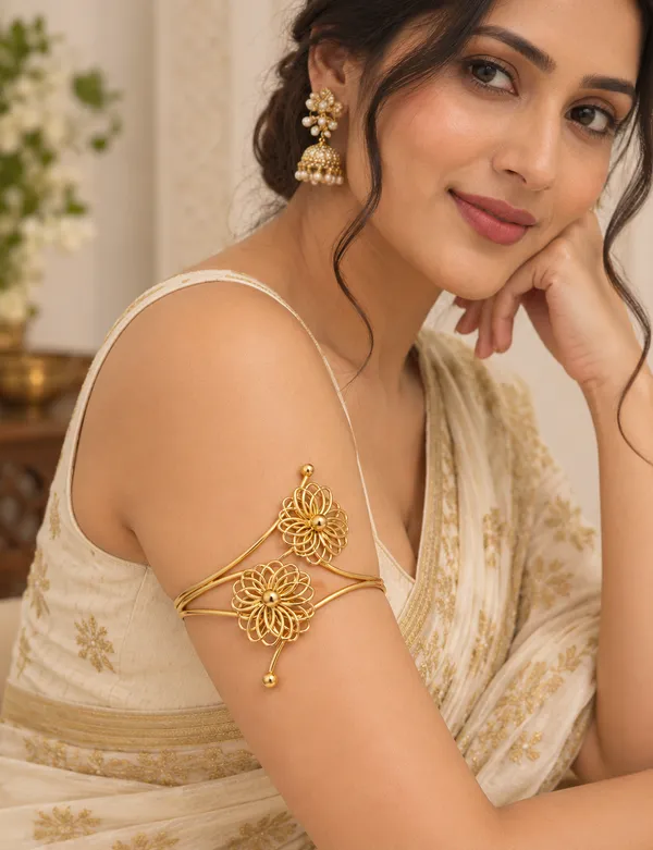 Gold_Stainless_Steel_Floral_Baju_Band_For_Women