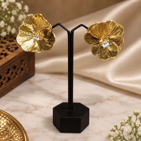 Gold_Stainless_Steel_Floral_Drop_Earrings_For_Women