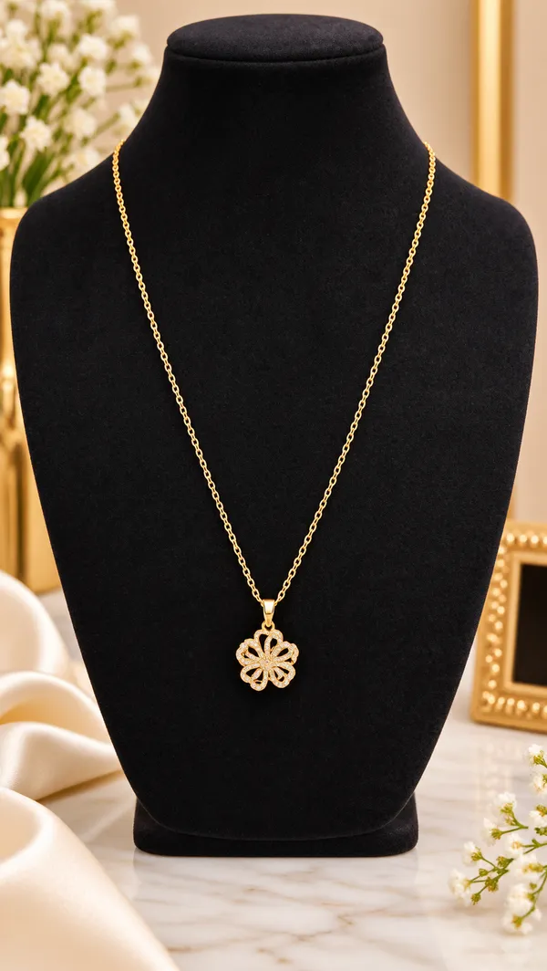 Gold_Stainless_Steel_Floral_Pendant_Necklace_For_Women