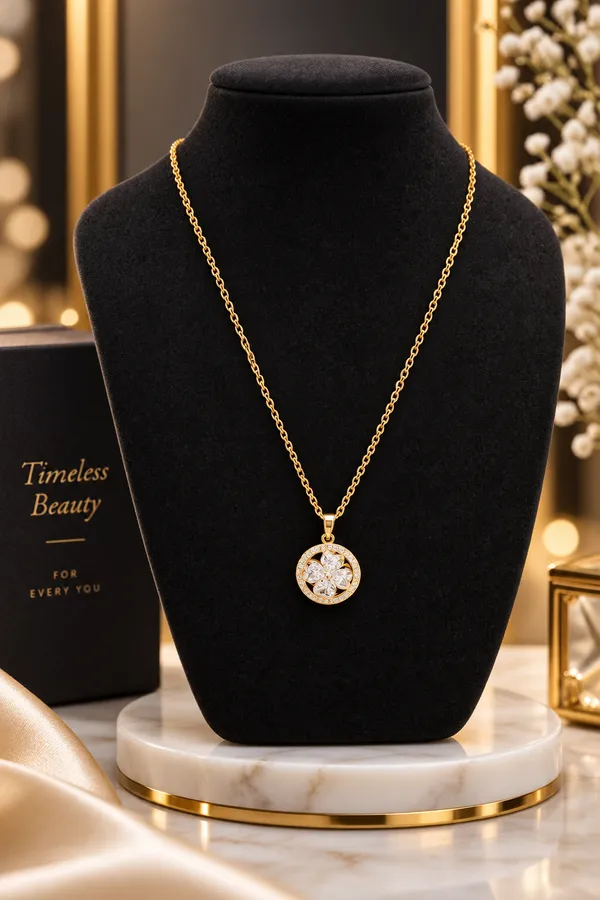 Gold_Stainless_Steel_Round_Floral_Pendant_Necklace_For_Women