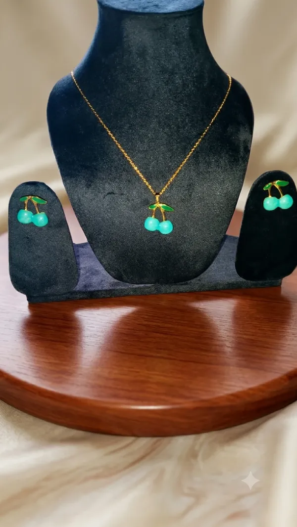 Gold_Turquoise_Stainless_Steel_Cherry_Pendant_Necklace_Earrings_Set_For_Women