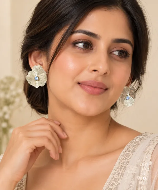 White_Stainless_Steel_White_Floral_Drop_Earrings_For_Women