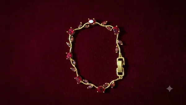 Gold_Red_Stone_Stainless_Steel_Floral_Bracelet_For_Women