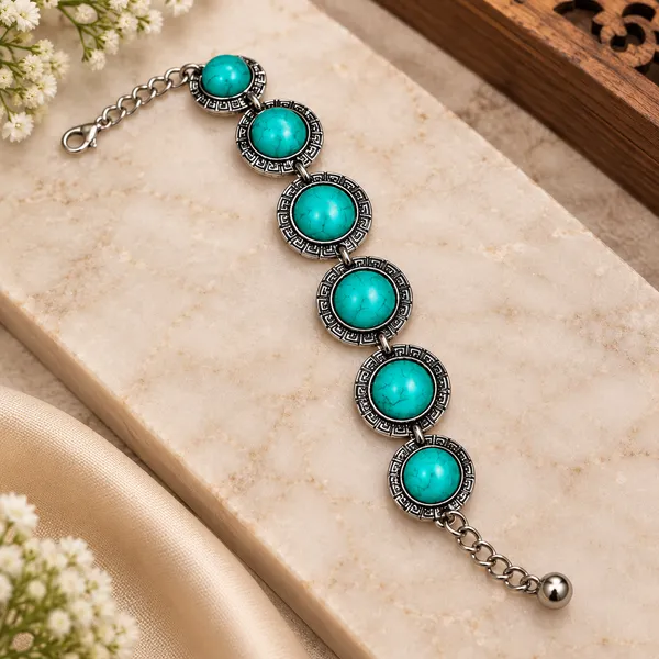 Turquoise_Stainless_Steel_Stone_Link_Bracelet_For_Women