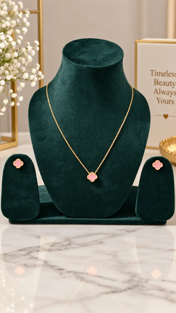 Gold_Pink_Stainless_Steel_Floral_Necklace_Earrings_Set_For_Women