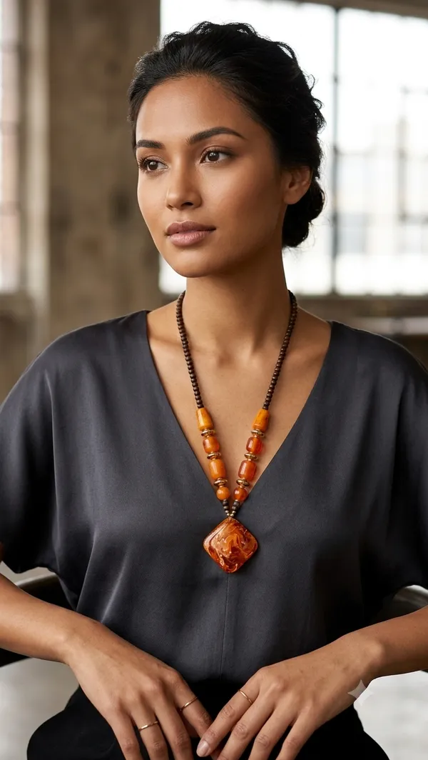 Orange_Brown_Stone_Thread_Beaded_Statement_Necklace_For_Women