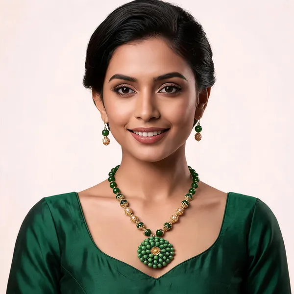Green_Beaded_Gold_Tone_Floral_Necklace_Set_For_Women