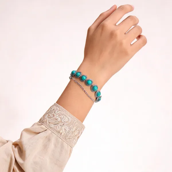 Turquoise_Stainless_Steel_Stone_Link_Bracelet_For_Women