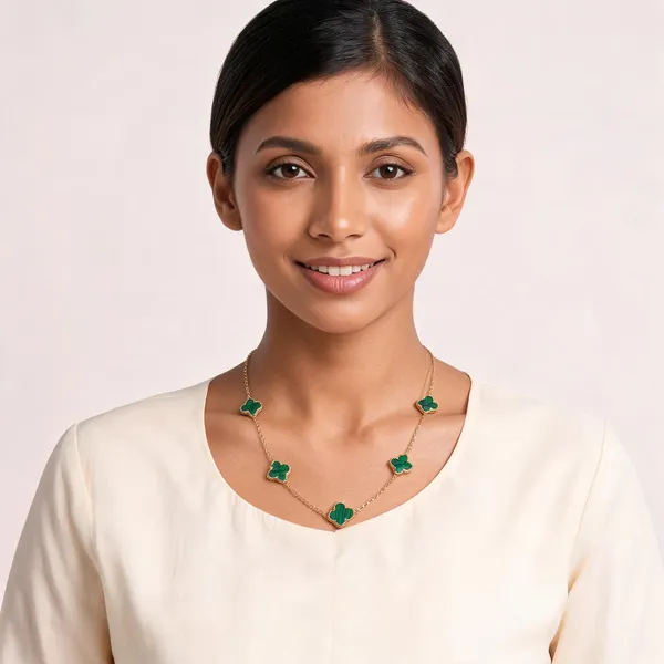 Green_Stainless_Steel_Clover_Station_Necklace_For_Women