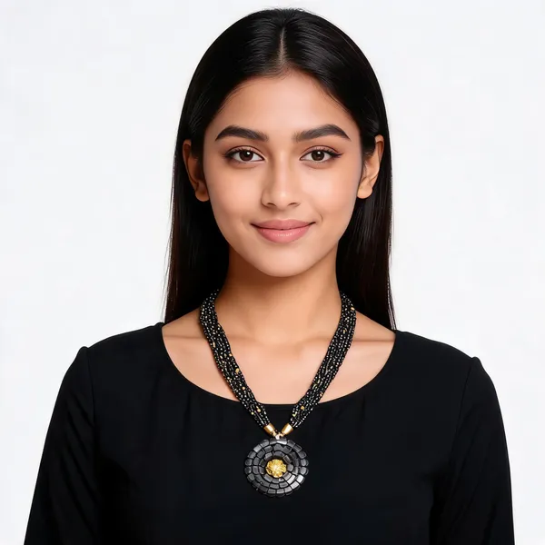 Black_Stone_Thread_Multi-Strand_Beaded_Statement_Necklace_For_Women