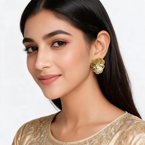 Gold_Stainless_Steel_Floral_Drop_Earrings_For_Women