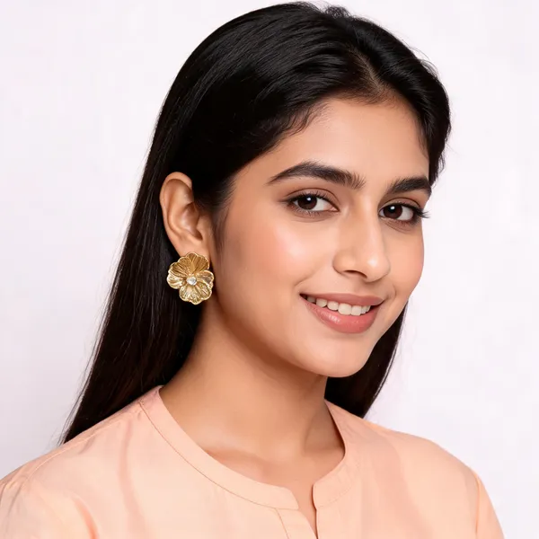 Gold_Stainless_Steel_Floral_Drop_Earrings_For_Women