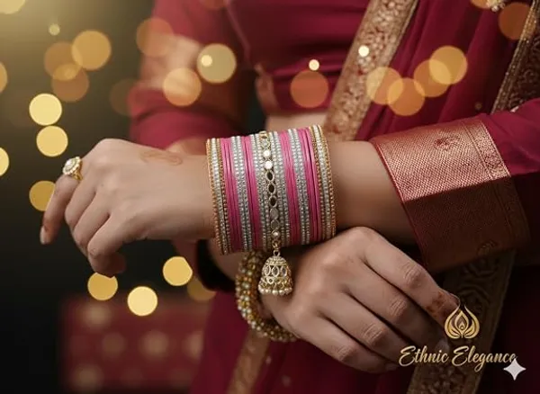 Pink_Plastic_Metal_Jhumka_Charm_Embellished_Bangle_Set_For_Women