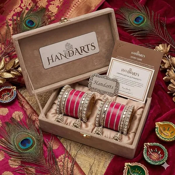 Pink_Silver_Tone_Plastic_Metal_Embellished_Bridal_Bangle_Set_For_Women