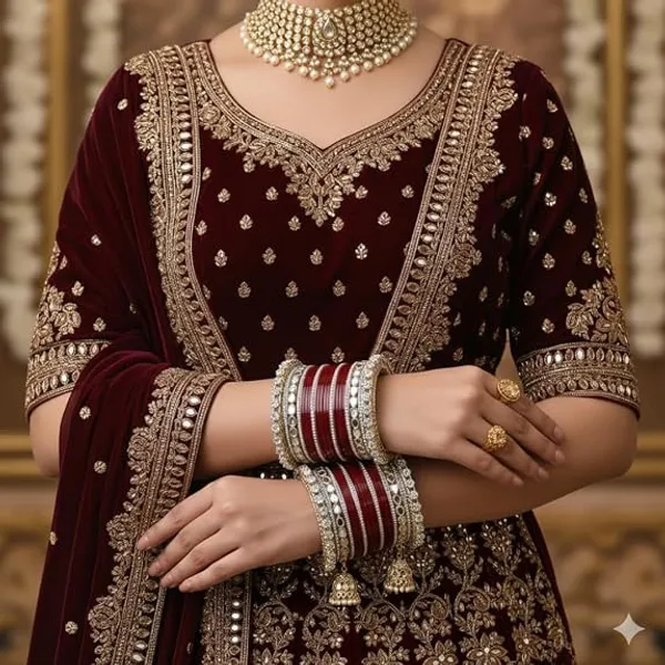 Maroon_Silver_Tone_Plastic_Metal_Embellished_Bridal_Chooda_Set_For_Women