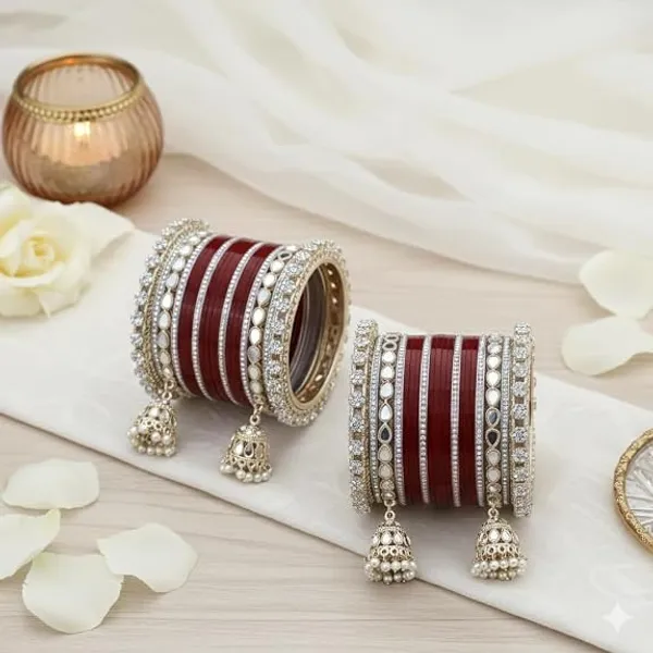 Maroon_Silver_Tone_Plastic_Metal_Embellished_Bridal_Chooda_Set_For_Women