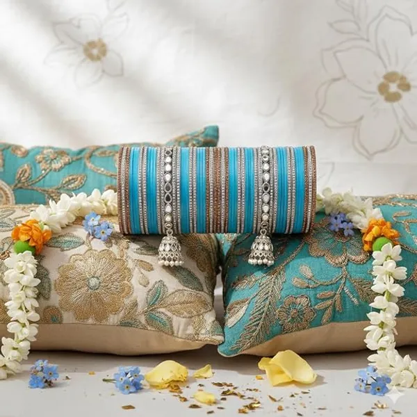 Turquoise_Silver_Gold_Plastic_Metal_Jhumka_Charm_Bangle_Set_For_Women