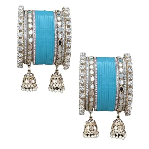 Blue_Silver_Tone_Plastic_Metal_Jhumka_Chooda_Bangle_Set_For_Women