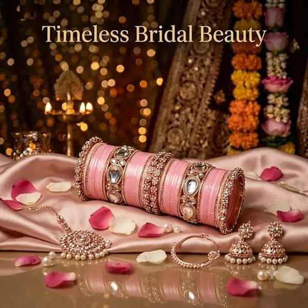 Pink_Gold_Tone_Plastic_Metal_Embellished_Bridal_Bangle_Set_For_Women