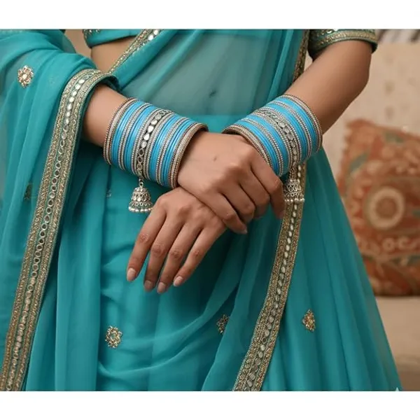 Turquoise_Silver_Gold_Plastic_Metal_Jhumka_Charm_Bangle_Set_For_Women