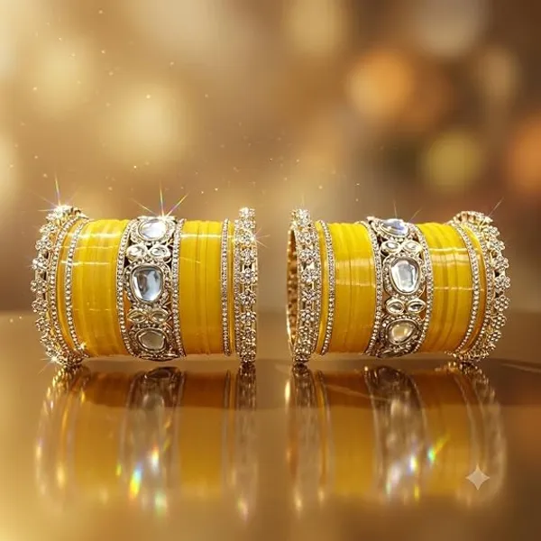 Yellow_Silver_Plastic_American_Diamond_Bridal_Chuda_Bangle_Set_For_Women