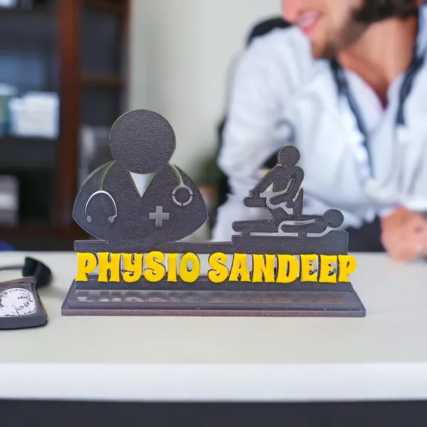 Personalized_7_Inch_Physiotherapist_Caricature_Nameplate_with_Stand_|_Custom_Physiotherapy_Gift_for_Any_Profession_|_Double-Layer_Laminated_MDF_Wood_Showpiece_with_Glossy_Finish_&_Acrylic_Name_Letters_|_Unique_Gift_for_Men_&_Women