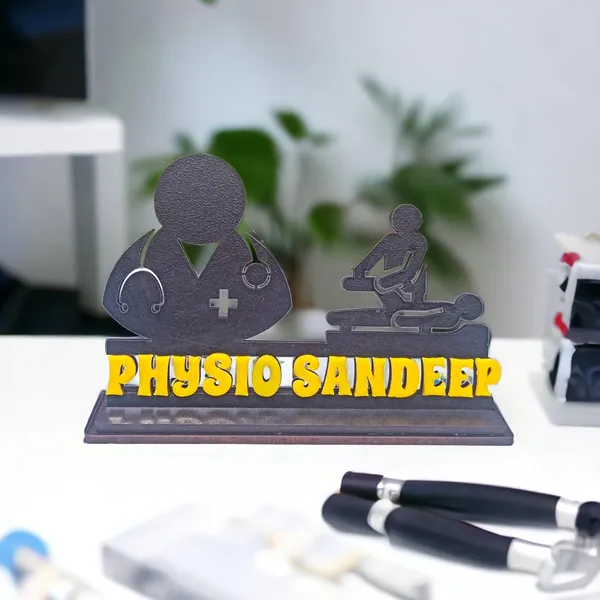 Personalized_7_Inch_Physiotherapist_Caricature_Nameplate_with_Stand_|_Custom_Physiotherapy_Gift_for_Any_Profession_|_Double-Layer_Laminated_MDF_Wood_Showpiece_with_Glossy_Finish_&_Acrylic_Name_Letters_|_Unique_Gift_for_Men_&_Women