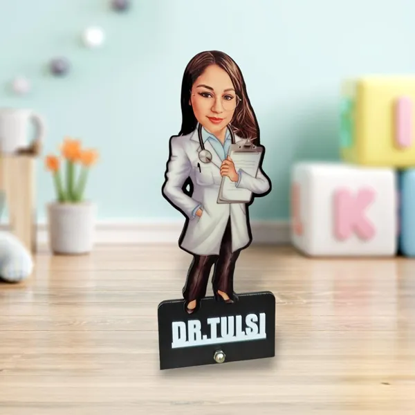 Personalized_Doctor_Caricature_Stand_with_Name_|_Custom_2D_Wooden_MDF_Doctor_Figurine_with_Glossy_Finish_|_Personalized_Medical_Gift_for_Men_&_Women