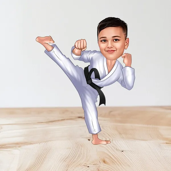 Personalized_2D_Karate_Caricature_with_Name_|_Custom_Martial_Arts_Wooden_Standee_|_Double_Layer_Laminated_MDF_with_Glossy_Finish_|_Unique_Gift_for_Boys,_Girls,_Men_&_Women