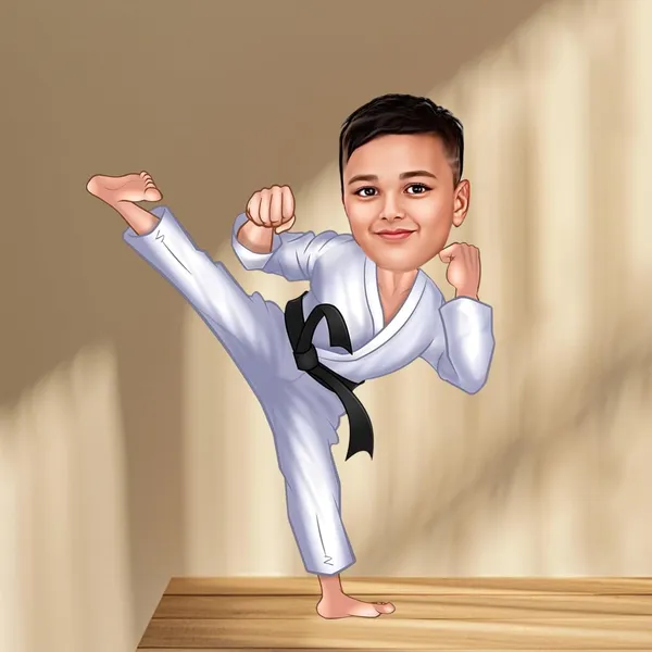 Personalized_2D_Karate_Caricature_with_Name_|_Custom_Martial_Arts_Wooden_Standee_|_Double_Layer_Laminated_MDF_with_Glossy_Finish_|_Unique_Gift_for_Boys,_Girls,_Men_&_Women
