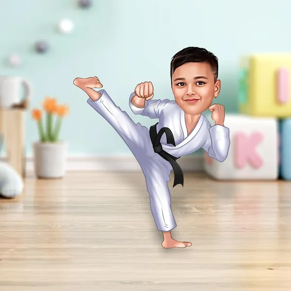 Personalized_2D_Karate_Caricature_with_Name_|_Custom_Martial_Arts_Wooden_Standee_|_Double_Layer_Laminated_MDF_with_Glossy_Finish_|_Unique_Gift_for_Boys,_Girls,_Men_&_Women