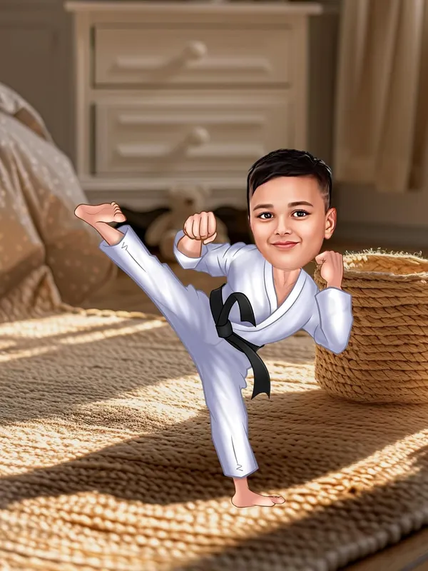 Personalized_2D_Karate_Caricature_with_Name_|_Custom_Martial_Arts_Wooden_Standee_|_Double_Layer_Laminated_MDF_with_Glossy_Finish_|_Unique_Gift_for_Boys,_Girls,_Men_&_Women
