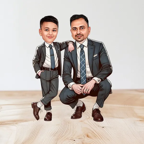 Personalized_Father_and_Son_Caricature_Standee_|_Custom_2D_Family_Cartoon_on_Double-Layer_Laminated_MDF_Wood_with_Acrylic_Name_|_7_Inch_Glossy_Gift_for_Dad,_Son_&_Any_Profession