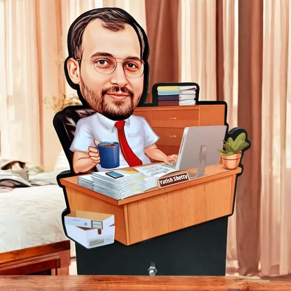 Personalized_7_Inch_Office_Desk_Caricature_with_Stand_for_Any_Profession_|_Custom_Photo_Cartoon_Figurine_with_Laptop,_Desk_&_Acrylic_Name_Letters_|_Double-Layer_Laminated_MDF_Wood,_Glossy_Finish_|_Unique_Gift_for_Men_&_Women,_Boss_&_Professionals