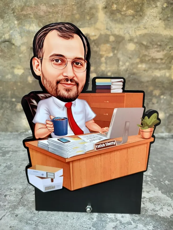 Personalized_7_Inch_Office_Desk_Caricature_with_Stand_for_Any_Profession_|_Custom_Photo_Cartoon_Figurine_with_Laptop,_Desk_&_Acrylic_Name_Letters_|_Double-Layer_Laminated_MDF_Wood,_Glossy_Finish_|_Unique_Gift_for_Men_&_Women,_Boss_&_Professionals