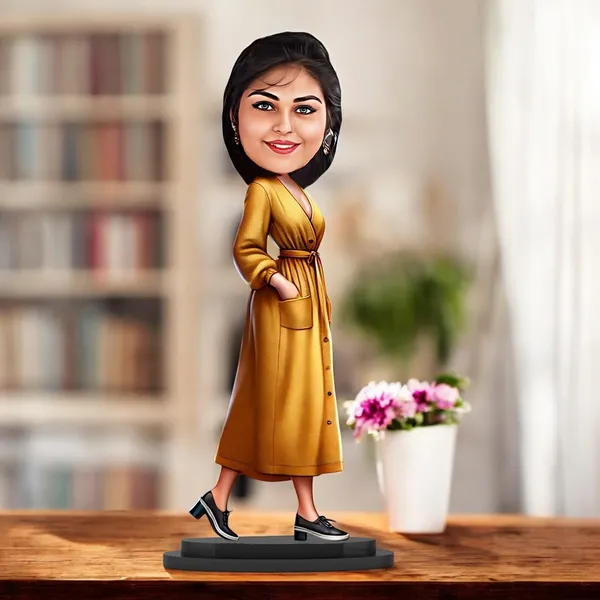 Customized_7_Inch_Female_Caricature_Stand_with_Acrylic_Name_|_Personalized_3D_Photo_Gift_for_Men_&_Women_|_Double_Layer_Laminated_MDF_with_Glossy_Finish_|_Custom_Design_for_Any_Profession
