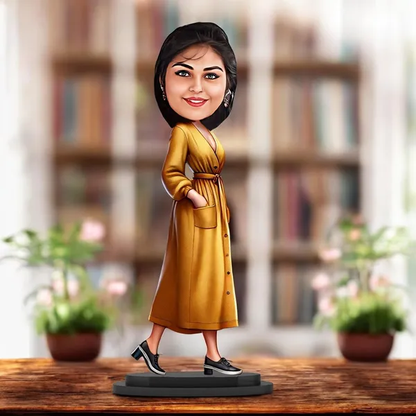 Customized_7_Inch_Female_Caricature_Stand_with_Acrylic_Name_|_Personalized_3D_Photo_Gift_for_Men_&_Women_|_Double_Layer_Laminated_MDF_with_Glossy_Finish_|_Custom_Design_for_Any_Profession