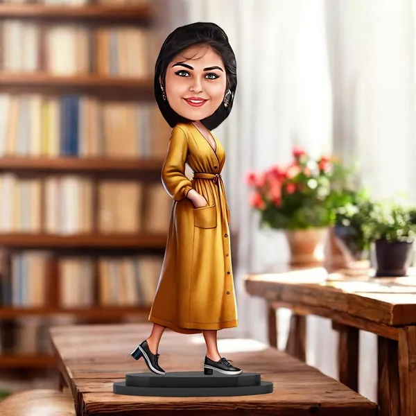 Customized_7_Inch_Female_Caricature_Stand_with_Acrylic_Name_|_Personalized_3D_Photo_Gift_for_Men_&_Women_|_Double_Layer_Laminated_MDF_with_Glossy_Finish_|_Custom_Design_for_Any_Profession