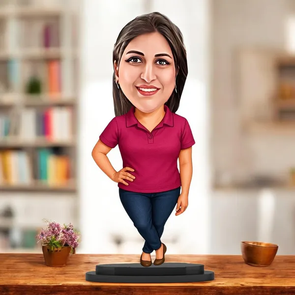 Personalized_2D_Female_Caricature_with_Name_|_Custom_Wooden_Cartoon_Portrait_Standee_|_Double_Layer_Laminated_MDF_Glossy_Finish_|_Unique_Gift_for_Men_&_Women