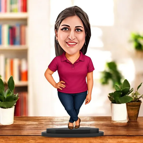 Personalized_2D_Female_Caricature_with_Name_|_Custom_Wooden_Cartoon_Portrait_Standee_|_Double_Layer_Laminated_MDF_Glossy_Finish_|_Unique_Gift_for_Men_&_Women