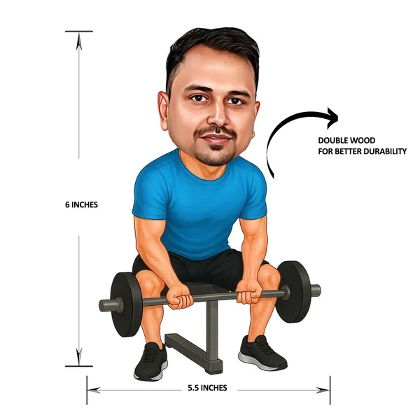 Personalized_Gym_Lover_Caricature_Cutout_with_Acrylic_Name_|_Custom_Weightlifting_2D_MDF_Caricature_|_Glossy_Double-Layer_Laminated_MDF_with_Stand_|_Unique_Fitness_Gift_for_Men_&_Women